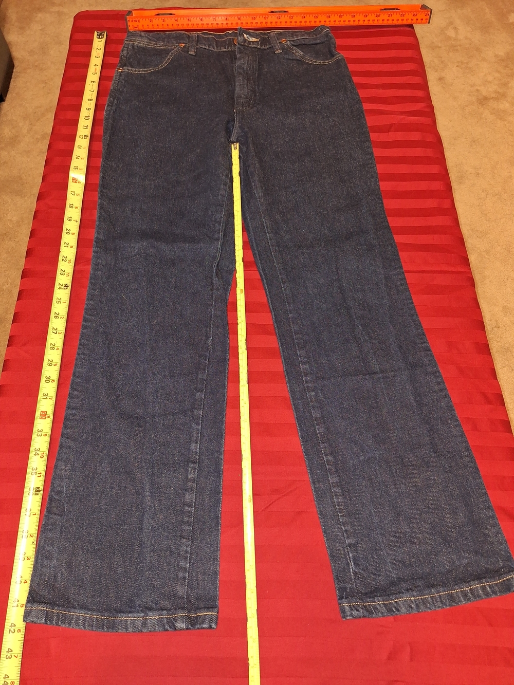 Wrangler Dark Blue Denim Jeans with Gold Stitching